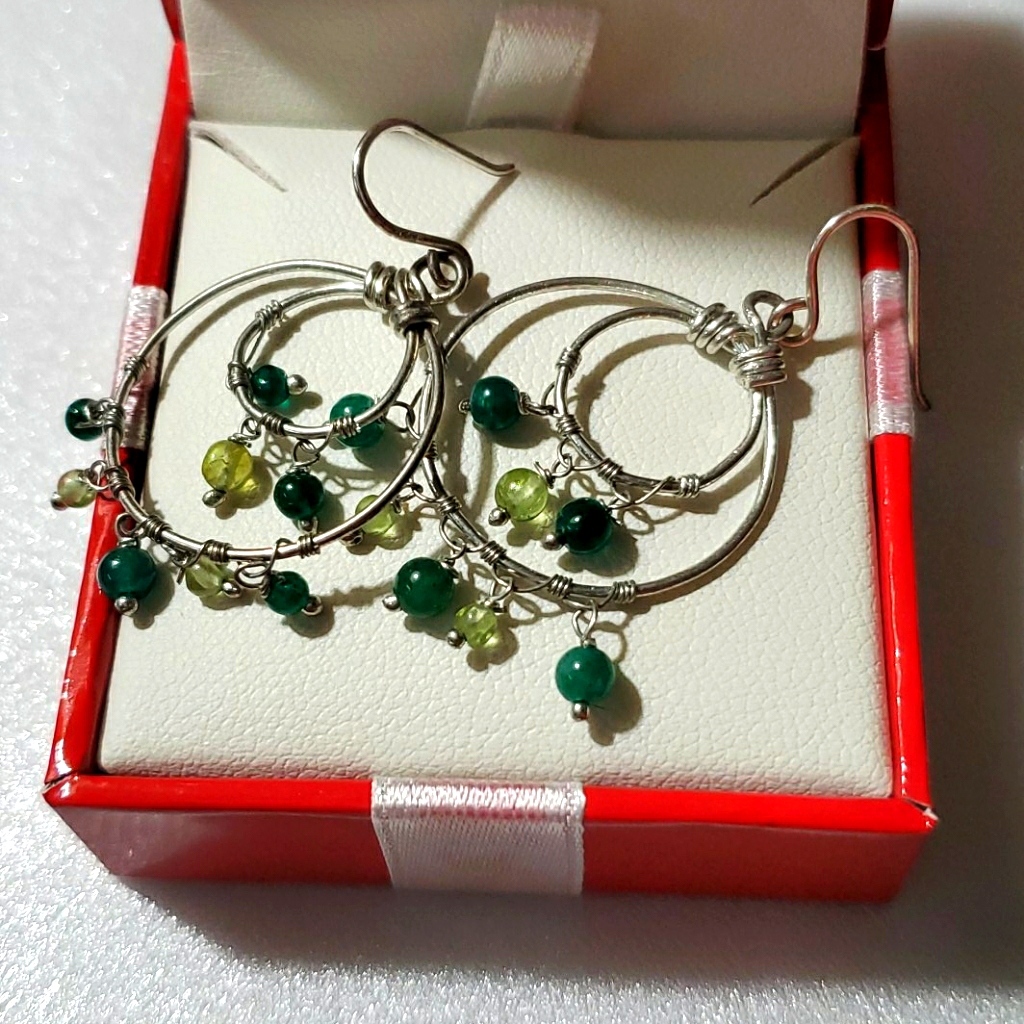 Green Beaded Earrings 12$